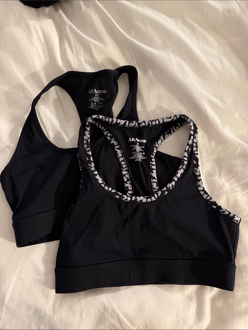ALL ACCESS Black Racerback Sports Bra Duo with Patterned Trim
